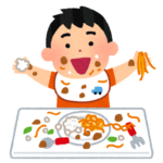 食事中の赤ちゃんのイラスト