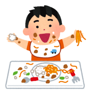 食事中の赤ちゃんのイラスト
