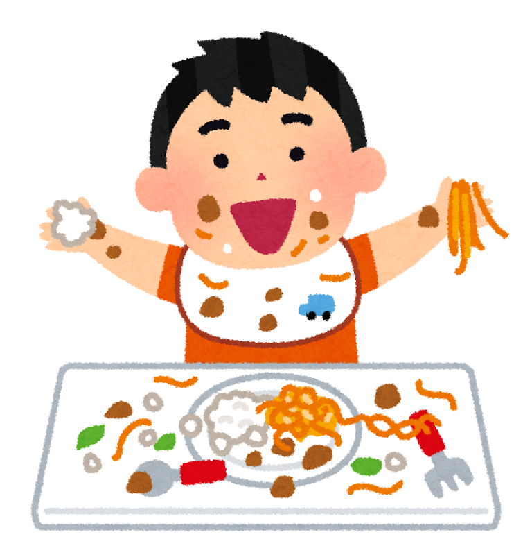 食事中の赤ちゃんのイラスト